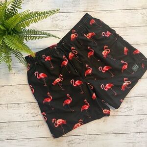 Island Haze - Black Flamingo Swim Shorts / Volley Trunks w/ Mesh Liner - XL